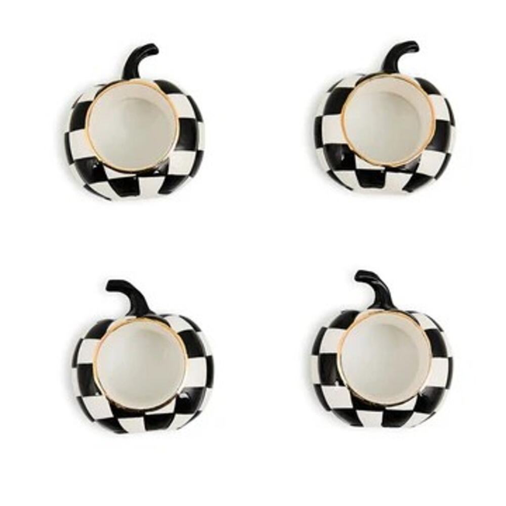 NEW Mackenzie-Childs Courtly Check Pumpkin Napkin Rings, Set of 4